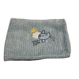 Blue Ribbed “Zoom Zoom” Airplane Cloud Sun Baby Blanket